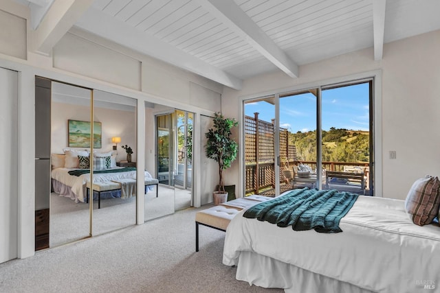 4444 Redwood Rd, Napa, CA 94558 - bedroom featuring carpet floors, access to outside, and beamed ceiling