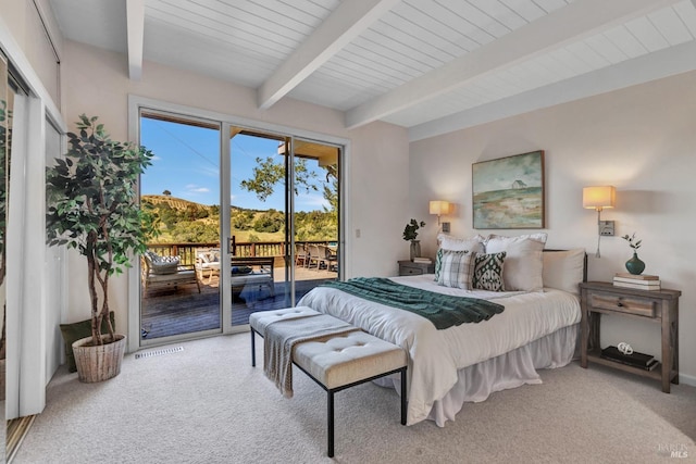 4444 Redwood Rd, Napa, CA 94558 - carpeted bedroom featuring access to outside and beamed ceiling