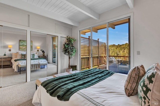 4444 Redwood Rd, Napa, CA 94558 - bedroom with carpet floors, access to outside, beam ceiling, and two closets