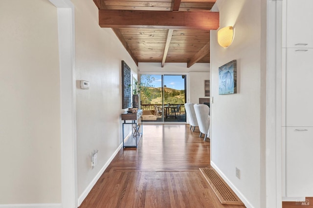 4444 Redwood Rd, Napa, CA 94558 - corridor featuring wood finished floors, baseboards, beam ceiling, and wood ceiling