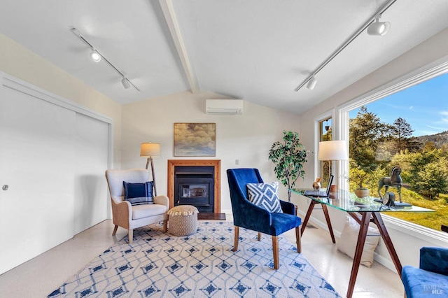 4444 Redwood Rd, Napa, CA 94558 - sitting room with rail lighting, a glass covered fireplace, and a wall unit AC