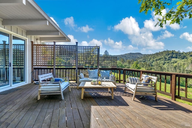 4444 Redwood Rd, Napa, CA 94558 - wooden terrace featuring an outdoor hangout area and a mountain view