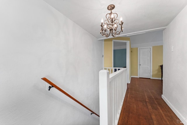 32 Muller St, Vallejo, CA 94590 - hallway featuring an upstairs landing, a chandelier, baseboards, and wood finished floors