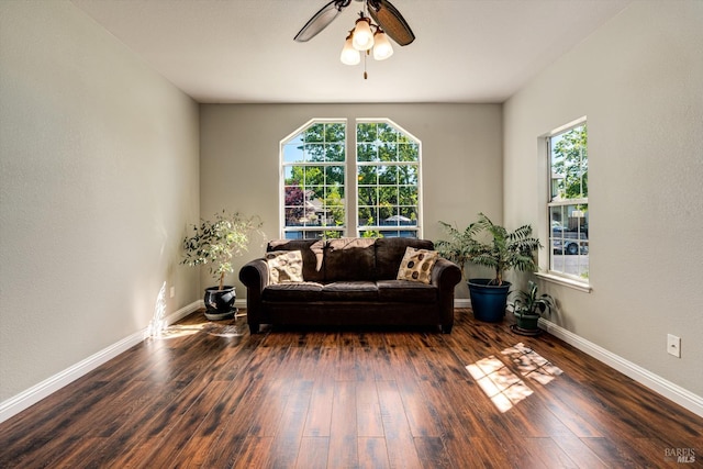 9227 Berwyn Way, Windsor, CA 95492 - living area with ceiling fan, plenty of natural light, wood-type flooring, and baseboards
