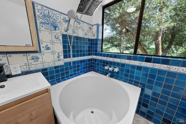 17651 Van Arsdale Rd, Potter Valley, CA 95469 - full bathroom with tile walls, healthy amount of natural light, a bath, and vanity