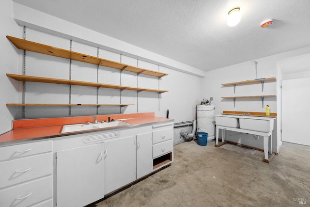 17651 Van Arsdale Rd, Potter Valley, CA 95469 - basement with a sink, a textured ceiling, and water heater