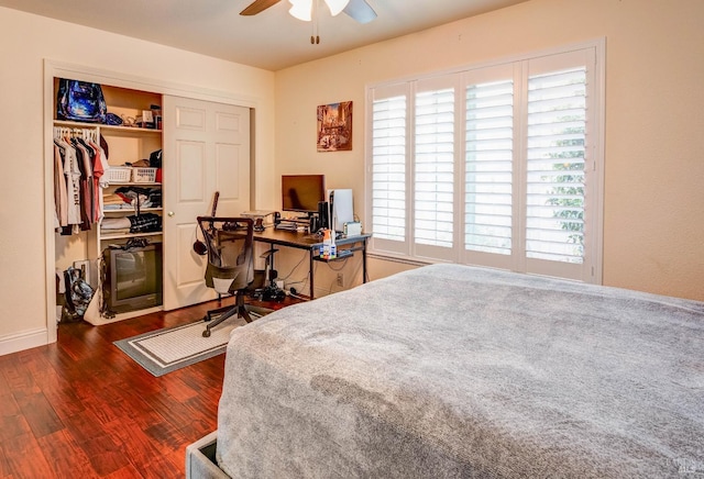 32 Romine Way, Vallejo, CA 94591 - bedroom with dark wood-type flooring, a closet, an office area, and a ceiling fan