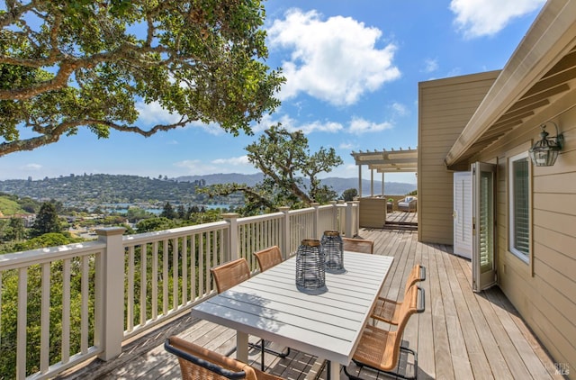 91 Round Hill Rd, Tiburon, CA 94920 - wooden deck with a mountain view and outdoor dining space