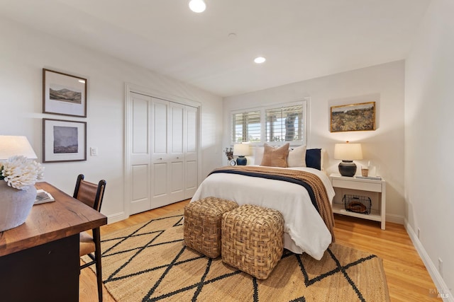 91 Round Hill Rd, Tiburon, CA 94920 - bedroom featuring light wood-type flooring, recessed lighting, a closet, and baseboards