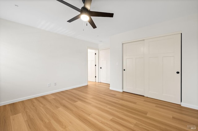 58 Randolph St, Napa, CA 94559 - unfurnished bedroom featuring light wood finished floors, baseboards, a closet, and a ceiling fan