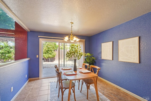 766 Morissette Way, Vacaville, CA 95687 - tiled dining area with a chandelier, a textured ceiling, a textured wall, and baseboards