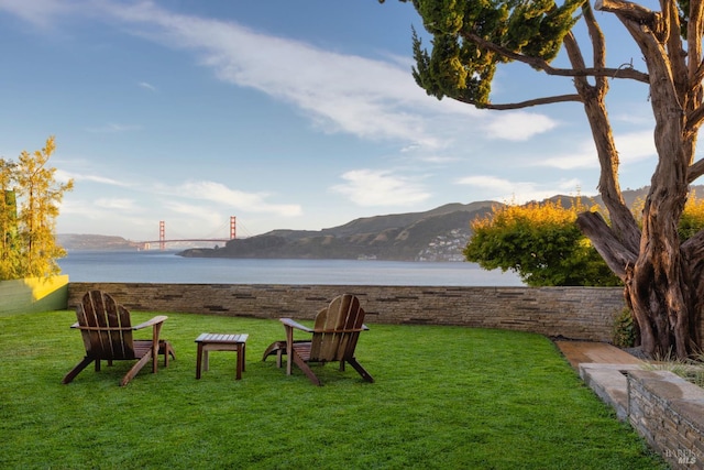 419 Golden Gate Ave, Belvedere, CA 94920 - view of grassy yard featuring a water and mountain view
