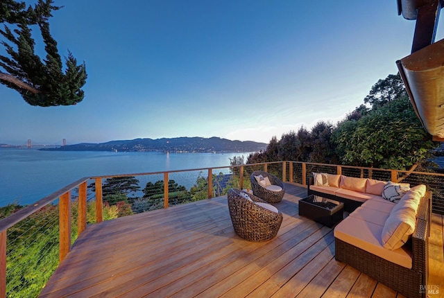 419 Golden Gate Ave, Belvedere, CA 94920 - deck featuring outdoor lounge area and a water and mountain view
