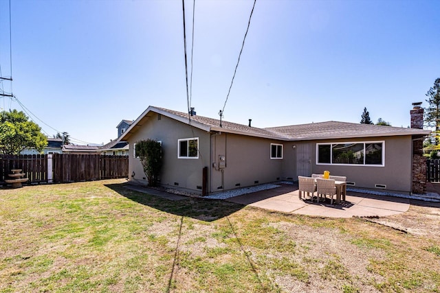 1828 Trower Ave, Napa, CA 94558 - rear view of property with crawl space, a patio, a chimney, and stucco siding