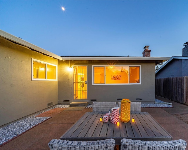 1828 Trower Ave, Napa, CA 94558 - rear view of house with crawl space, fence, stucco siding, and a patio area