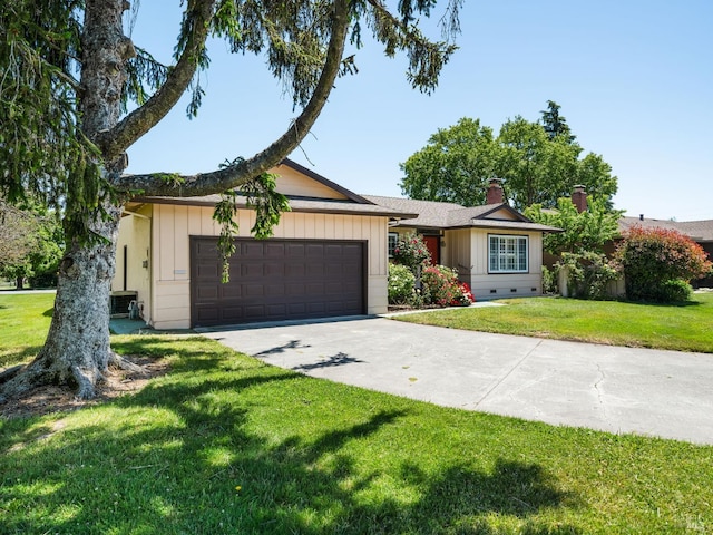 175 Temelec Cir, Sonoma, CA 95476 - single story home featuring a garage, a front yard, a chimney, and driveway