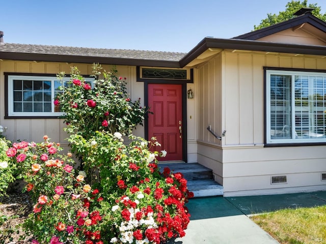 175 Temelec Cir, Sonoma, CA 95476 - view of exterior entry featuring board and batten siding and crawl space