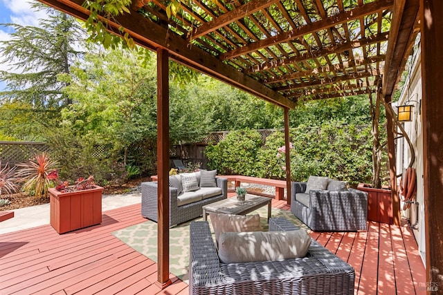 20912 Via Colombard, Sonoma, CA 95476 - wooden terrace featuring outdoor lounge area, a fenced backyard, and a pergola