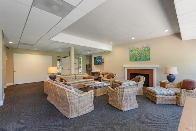 20912 Via Colombard, Sonoma, CA 95476 - carpeted living room with a fireplace and recessed lighting