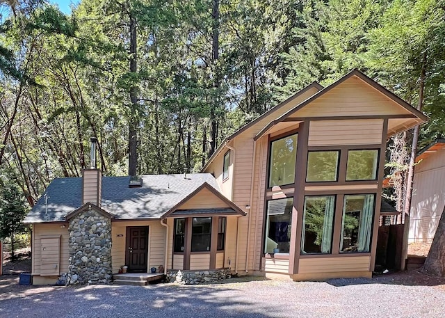24034 Willow Ln, Willits, CA 95490 - view of front of house with a chimney and roof with shingles
