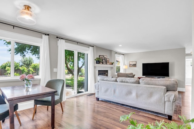 2812 Silver Fox Cir, Fairfield, CA 94534 - living room featuring healthy amount of natural light, wood finished floors, a glass covered fireplace, and recessed lighting