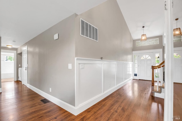 2812 Silver Fox Cir, Fairfield, CA 94534 - foyer entrance with dark wood-style flooring, a towering ceiling, and stairway