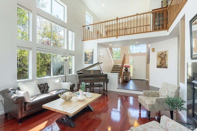 2130 Camenson St, Napa, CA 94558 - living room featuring a towering ceiling, plenty of natural light, stairway, wood-type flooring, and recessed lighting