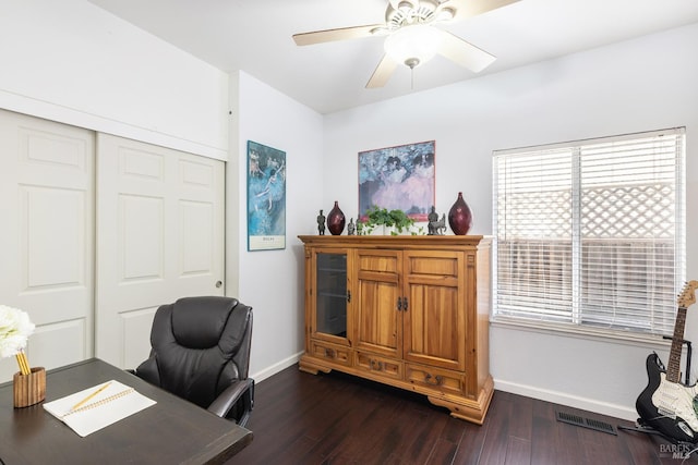 2130 Camenson St, Napa, CA 94558 - office area with dark wood finished floors and ceiling fan