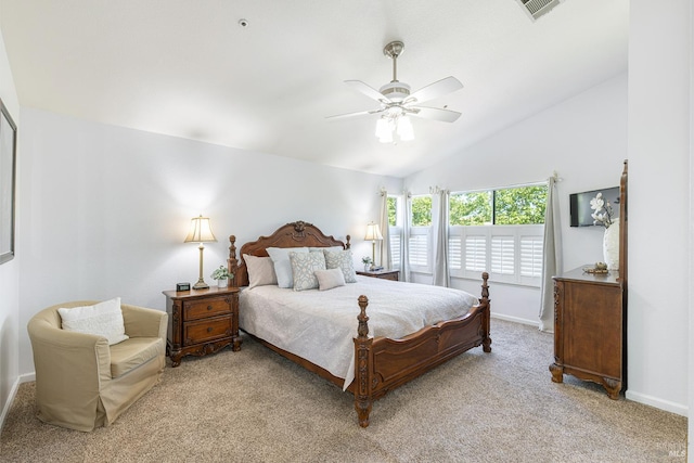 2130 Camenson St, Napa, CA 94558 - bedroom featuring light colored carpet, vaulted ceiling, and a ceiling fan