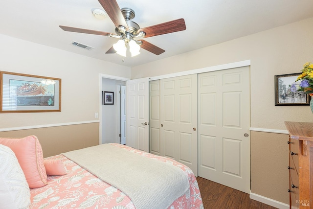 2130 Camenson St, Napa, CA 94558 - bedroom with dark wood-type flooring, a closet, and ceiling fan
