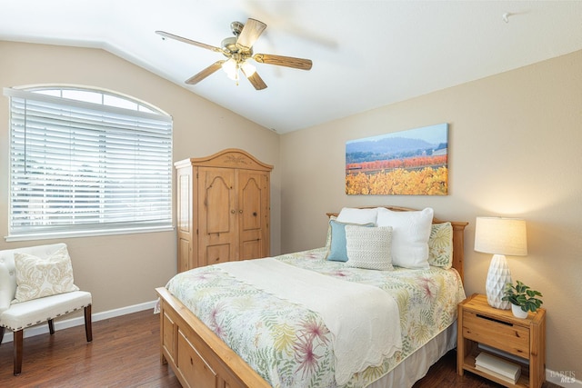 2130 Camenson St, Napa, CA 94558 - bedroom featuring lofted ceiling, dark wood-style flooring, and ceiling fan