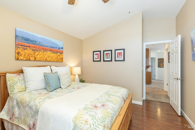2130 Camenson St, Napa, CA 94558 - bedroom featuring dark wood-type flooring, lofted ceiling, and a ceiling fan