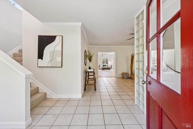 231 Railroad Ave, Woodacre, CA 94973 - entryway featuring stairs, crown molding, light tile patterned floors, and baseboards