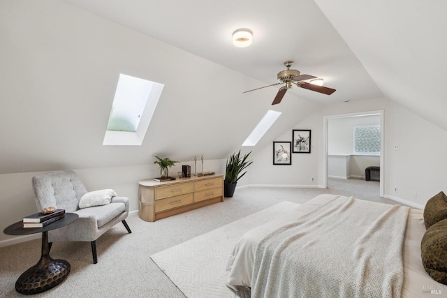 231 Railroad Ave, Woodacre, CA 94973 - bedroom featuring a skylight, light colored carpet, lofted ceiling, and baseboards