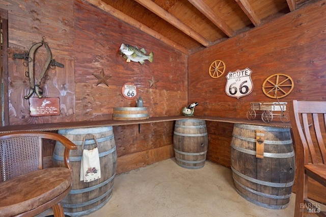 23180 Maffei Rd, Sonoma, CA 95476 - wine room with wood walls, concrete floors, and wood ceiling