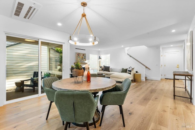 1358 Sylvan Ct, Healdsburg, CA 95448 - dining room with stairs, light wood-style flooring, and recessed lighting