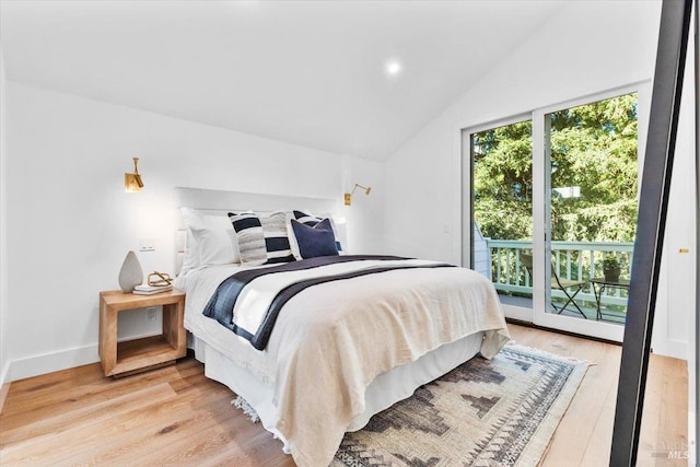 1358 Sylvan Ct, Healdsburg, CA 95448 - bedroom featuring access to exterior, vaulted ceiling, light wood finished floors, and recessed lighting