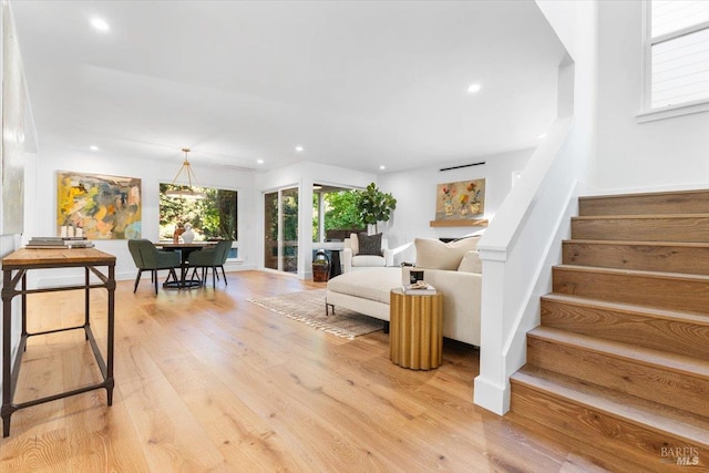 1358 Sylvan Ct, Healdsburg, CA 95448 - living room featuring stairway, recessed lighting, and light wood-type flooring