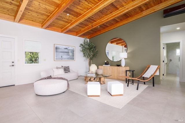 980 Trentadue Way, Healdsburg, CA 95448 - tiled living room with wooden ceiling and beamed ceiling