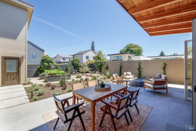 980 Trentadue Way, Healdsburg, CA 95448 - view of patio / terrace featuring a fenced backyard, outdoor dining area, and an outdoor living space with a fire pit