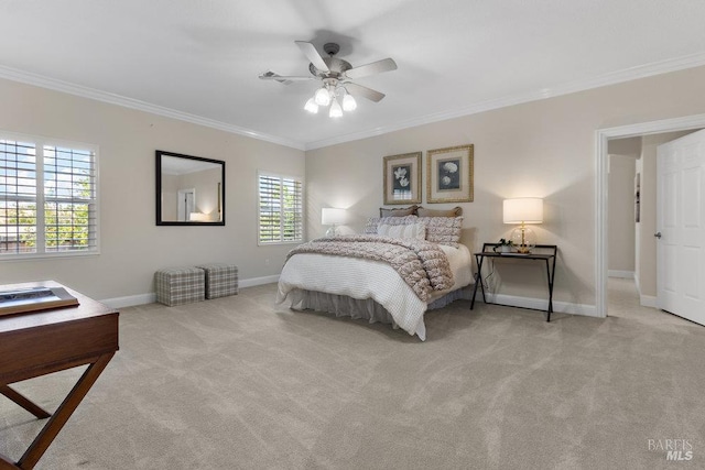 3704 Chapparal Ct, Fairfield, CA 94534 - bedroom featuring crown molding, light colored carpet, baseboards, and a ceiling fan