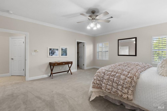 3704 Chapparal Ct, Fairfield, CA 94534 - bedroom featuring ornamental molding, light carpet, baseboards, and ceiling fan
