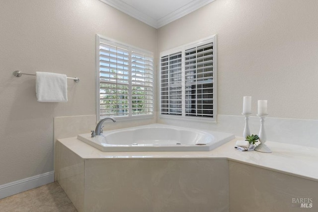3704 Chapparal Ct, Fairfield, CA 94534 - bathroom featuring a bath, ornamental molding, and tile patterned floors
