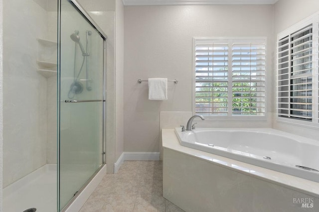 3704 Chapparal Ct, Fairfield, CA 94534 - full bathroom featuring a shower stall, a garden tub, and tile patterned flooring