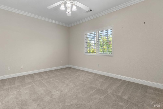 3704 Chapparal Ct, Fairfield, CA 94534 - spare room with light colored carpet, ornamental molding, baseboards, and a ceiling fan