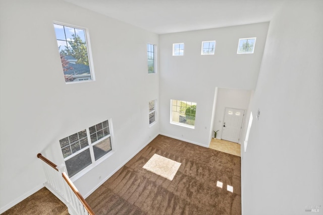 5151 Freitas Pl, Fairfield, CA 94533 - unfurnished living room featuring plenty of natural light, carpet floors, baseboards, and a towering ceiling