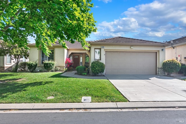 670 Turnberry Ter, Rio Vista, CA 94571 - ranch-style house with stucco siding, an attached garage, driveway, a front lawn, and a tiled roof