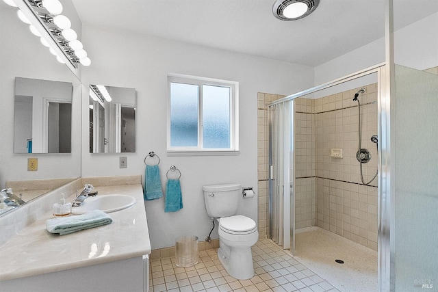 607 Tobin Dr, Vallejo, CA 94589 - full bathroom featuring toilet, a shower stall, vanity, and tile patterned floors
