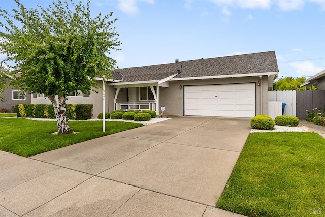 607 Tobin Dr, Vallejo, CA 94589 - view of front of property featuring stucco siding, an attached garage, concrete driveway, a porch, and a shingled roof