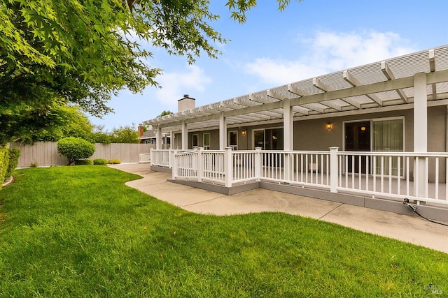 607 Tobin Dr, Vallejo, CA 94589 - back of property featuring a pergola, a chimney, a patio, and stucco siding